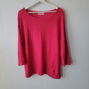 Anthropologie women's Linen blend Mayfield Pullover Sweater sz S Hot Pink Knit